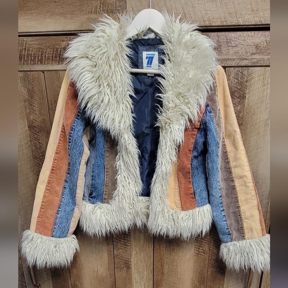 Seventy Multicolor Jean Jacket with Faux Fur Trim